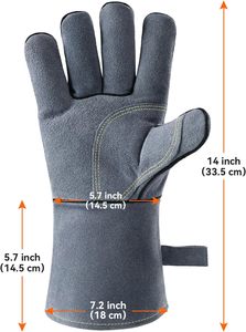 OZERO 14 pouces 932 ℉   <span class=keywords><strong>Gants</strong></span> en cuir résistants à la chaleur, ignifuges, pour la soudure, le barbecue, la cuisson, protection à manches longues - Product Image 3