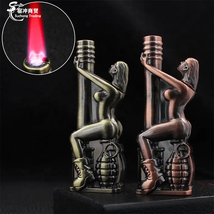 Creative Gas Bronze Metal Windproof Sexy Torch Lighter Men Gadgets Gift
