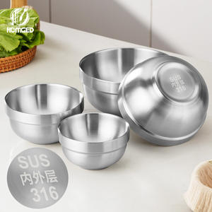 Bol à soupe anti-brûlure à double couche en acier inoxydable poli moderne et épais 316 pour cafétéria étudiante à usage domestique - Product Image 1