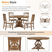 Ensemble de salle à manger moderne de luxe TREXM 5 pièces, 1 table extensible en bois avec plateau de 16 pouces, 4 chaises rembourrées, écologique et durable