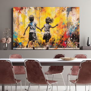 Running Kids Street Art Canvas Poster - Printed Urban Wall Decor,<b>WRAPPED</b> CANVAS - Product Image 3