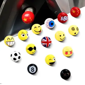 4 Pcs Funny Yellow Smile Face Ball Car Wheel Tire Valve Caps Tyre Rim Stem Covers Airdust Car Accessories Motorcycle Decoration