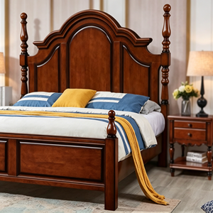 Traditional Mahogany Queen Bed Frame with Storage and Turned Posts - Product Image 5