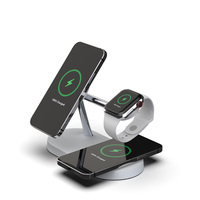 Estación de carga 5 en 1 de aleación de zinc de calidad premium de fábrica, lámpara de noche, cargador inalámbrico magnético rápido de 15W para teléfono, reloj y auriculares.