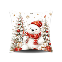 Housse de coussin de Noël en peluche douce avec imprimé personnalisé de rennes, bonhommes de neige, Père Noël et ours polaires, pour la décoration du canapé et du salon, vente en gros