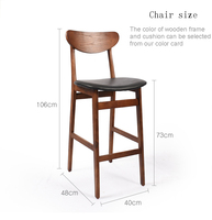 Tabouret de comptoir nordique moderne, cadre en bois massif pur, tabouret de bar haut, chaise de restaurant, cuisine, salle à manger, bar
