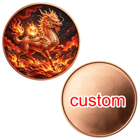 Pièce de collection personnalisée en cuivre pur .999 de 1 oz, motif Qilin ardent, Perle magique, Nuage de flamme, Cuivre rouge, pièce de défi pour la vente en gros