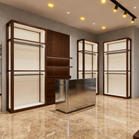 Présentoir à vêtements double en bois grainé avec éclairage LED, armoire murale à vêtements avec tiroirs, support de présentation en métal, équipement de présentation de vêtements CE