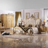 Lit king-size de style rococo français |   Sculpture en feuille d'or |   Meubles de chambre à coucher en bois de luxe classiques européens