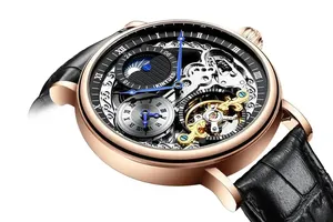 Montres mécaniques automatiques pour hommes <span class=keywords><strong>KINYUED</strong></span> J073, design classique, boîtier en alliage, bracelet en cuir véritable, étanches - Product Image 4