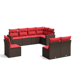 Ensemble de canapés de patio en polyrotin, 8 pièces, marron, avec coussins, meubles d'extérieur, style contemporain, pour 8 personnes - Product Image 1