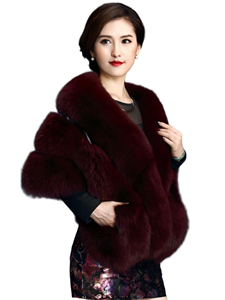 Luxury Women's Faux Fox Fur Long Shawl Cloak - Breathable, Eco-Friendly, Solid Color Winter Accessory for <b>Parties</b> & Weddings by - Product Image 4