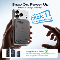 Batterie externe magnétique sans fil en métal 5000 mAh, charge sans fil 15W, entrée/sortie Type-C 20W, batterie de secours portable et fine