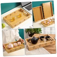 Plateau de service rectangulaire en bois sculpté décoratif pour le petit-déjeuner, le thé et les collations – Plat de service en bambou pour buffet
