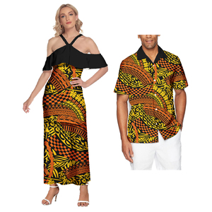 <span class=keywords><strong>Polynésien</strong></span> Puletasi volants hors <span class=keywords><strong>épaule</strong></span> robes femmes dame élégante Sexy tenue décontractée et hommes chemise ensembles Couple correspondant vêtements - Product Image 3