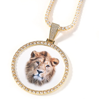 Collar con colgante de foto grande de gran tamaño, nombre grabado personalizado, Iced CZ, estilo Hiphop, joyería de memoria, regalos de circón principal