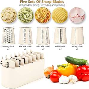 Kitchen 5 in 1 Manual Drum Rotary Cheese Grater Round Mandoline <b>Vegetable</b> Cutter Potato Slicer Food <b>Chopper</b> Safe Food Grinder - Product Image 2