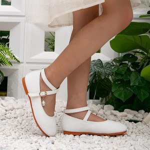 Zapatos de niña con lazo blanco, punta redonda, estilo princesa, transpirables, cómodos, talla grande, sandalias planas. - Product Image 3