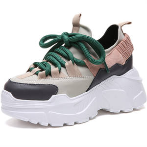 Dropshipping Custom Logo Genuine Leather Women's Chunky Sneakers 2022 Fashion Women Breathable Platform Shoes Ladies Trainers