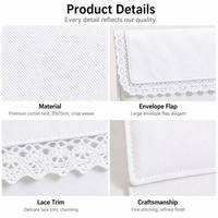 Sac à rabat personnalisé en coton blanc avec bordure en dentelle |   Pochette à bijoux de luxe en dentelle de coton, sac anti-poussière, cadeau, OEM, MOQ 100
