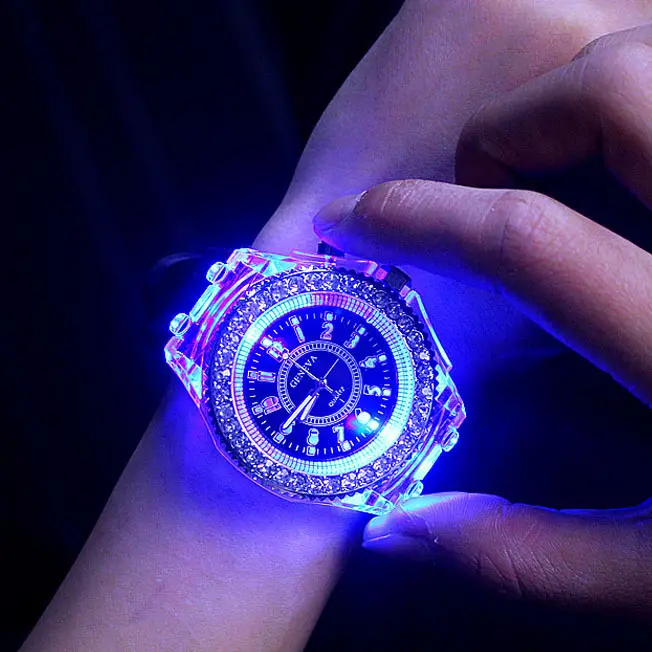 Fashion Rhinestones Led Lights Luminous Electronic Watch Transparent Silicone Watches