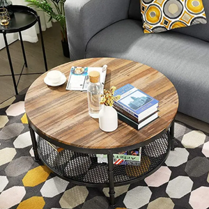 Meuble de salon à cadre métallique, <span class=keywords><strong>table</strong></span> <span class=keywords><strong>basse</strong></span> <span class=keywords><strong>ronde</strong></span> en bois mdf à 2 niveaux <span class=keywords><strong>avec</strong></span> étagère de rangement - Product Image 2