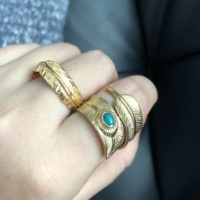 Bagues en acier inoxydable pour hommes et femmes, bijoux personnalisés en forme de plume incrustés de turquoises pour unisexe, vente en gros