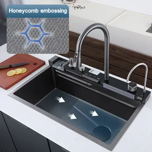 2023 New Trend Tiktok Smart Kitchen Sink With Waterfall Digital Piano Key 304 Stainless Steel Multi-functional Kitchen Sinks