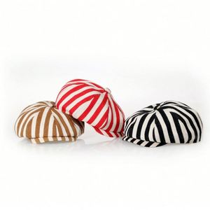 Casquette Gavroche Rétro Western à Rayures Épaisses Printemps Automne, Chapeau Béret Simple pour Jeunes Filles et Garçons - Product Image 2