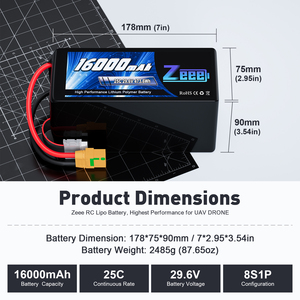 ZEEE Rc Drone Batería 29,6 V 16000mAh 25C 8s Fpv Lipo Batería Ideal para Drones de alto rendimiento Suministros de energía portátiles Aviones Rc - Product Image 2