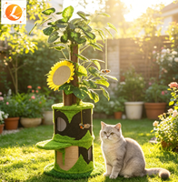 Arbre à chat surélevé avec plantes artificielles, griffoir double niveau, perchoir rembourré et niche douillette pour chat d'intérieur