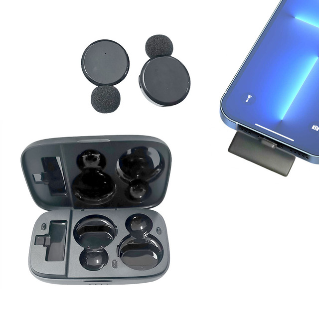 Portable Lightning Wireless Lavalier Round Microphone with Noise Cancellation for Video Recording Streaming Vlogging