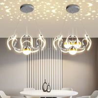 Lampu Gantung LED Proyeksi Langit Berbintang Kreatif Modern Lustre, Lampu Hias Aluminium Bentuk Labu 3CCT 110V 80W untuk Ruang Tamu