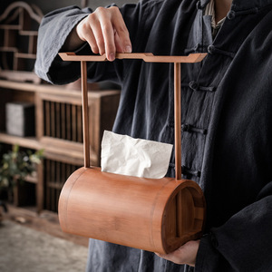 Bamboo Tissue <b>Box</b> Natural Wood Cylinder Design For Home Living Room Decoration Storage Organizer - Product Image 1