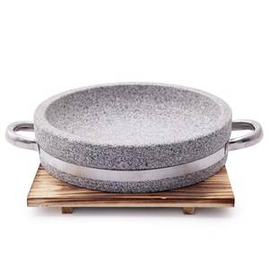 天然无毒不粘圆形石质披萨盘牛排烹饪锅盘带不锈钢手柄 - Product Image 6