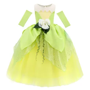 Tiana Princess Ball Gown Girls Halloween The Princess and the Frog Fairy Green Dress Children Birthday Party Costume