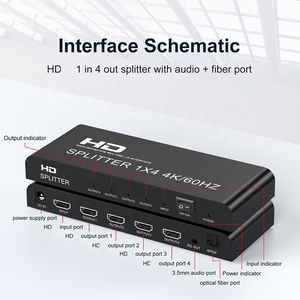 Répartiteur HDTV <span class=keywords><strong>4</strong></span> ports <span class=keywords><strong>HDMI</strong></span> 2.0V <span class=keywords><strong>1</strong></span> <span class=keywords><strong>entrée</strong></span> <span class=keywords><strong>4</strong></span> <span class=keywords><strong>sorties</strong></span>, compatible 4K 60Hz 3D avec audio - Product Image 4