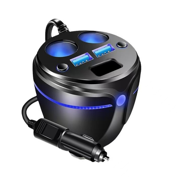 New Car Charging Cup Holder with Dual USB Fast Charging One-to-Two Cigarette Lighter Adapter Wholesale
