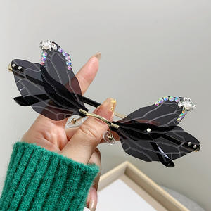 ファッション新しいパーソナリティ不規則なフレームレスパーティーダイヤモンドトンボウィングUV400サングラス女性男性面白いウエディング眼鏡ギフト - Product Image 2