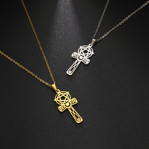 Collana con ciondoli a croce pentagramma malvagio satanico occulto doppio strato di gioielli in acciaio inossidabile - Product Image 5