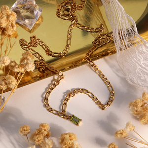 <span class=keywords><strong>Chris</strong></span> april 316L Acier inoxydable olivine cz émeraude pendentif figaro chaîne colliers - Product Image 3