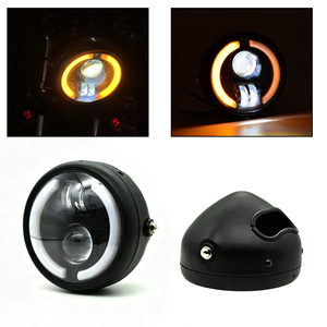 Phare LED rétro de 6 pouces pour moto Harley, avec clignotant ambre, phare avant rond universel noir - Product Image 5