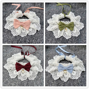 Collier en dentelle pour chien, accessoire pour animaux de compagnie, XS, blanc, nœud en ruban rose, pour chiens et chats, quatre saisons, coton, polyester, tissage uni - Product Image 5