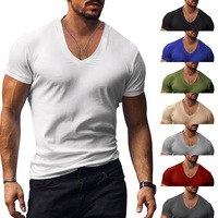 T-shirt décontracté pour homme, col en V, couleur unie, coupe ajustée, manches courtes, respirant, séchage rapide, design uni