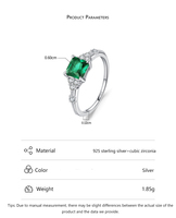 Bague de fiançailles en diamant émeraude élégante de luxe léger Bagues en argent sterling S925 Bague d'éternité en zircon vert carré