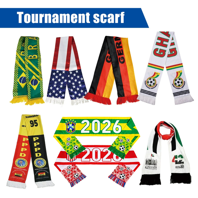 Tournament Scarf 2026  Mexico Canada USA Germany Brazil Ghana Football Fan Sports Cheer Accessories Adult Polyester