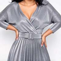 Robe longue plissée élégante à col en V et manches longues pour femme, effet 3D scintillant, robe de soirée avec ceinture, Sehe Fashion