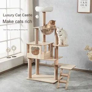 Moderner Kreativer Holz-Kletterbaum Kratzbaum Haustier-Möbel mit Schiene Kartonverpackung - Product Image 3