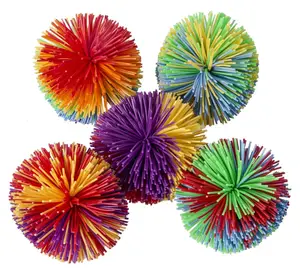 Koosh ball machalon kids toy ball rainbow pom ball machalon rubber rubber or sillicone for promotional and gifts rubber string play ball