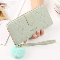 Dompet panjang wanita kulit Pu tempat kartu kapasitas besar pengait ritsleting dompet koin Multi Organizer kartu tas tangan ponsel